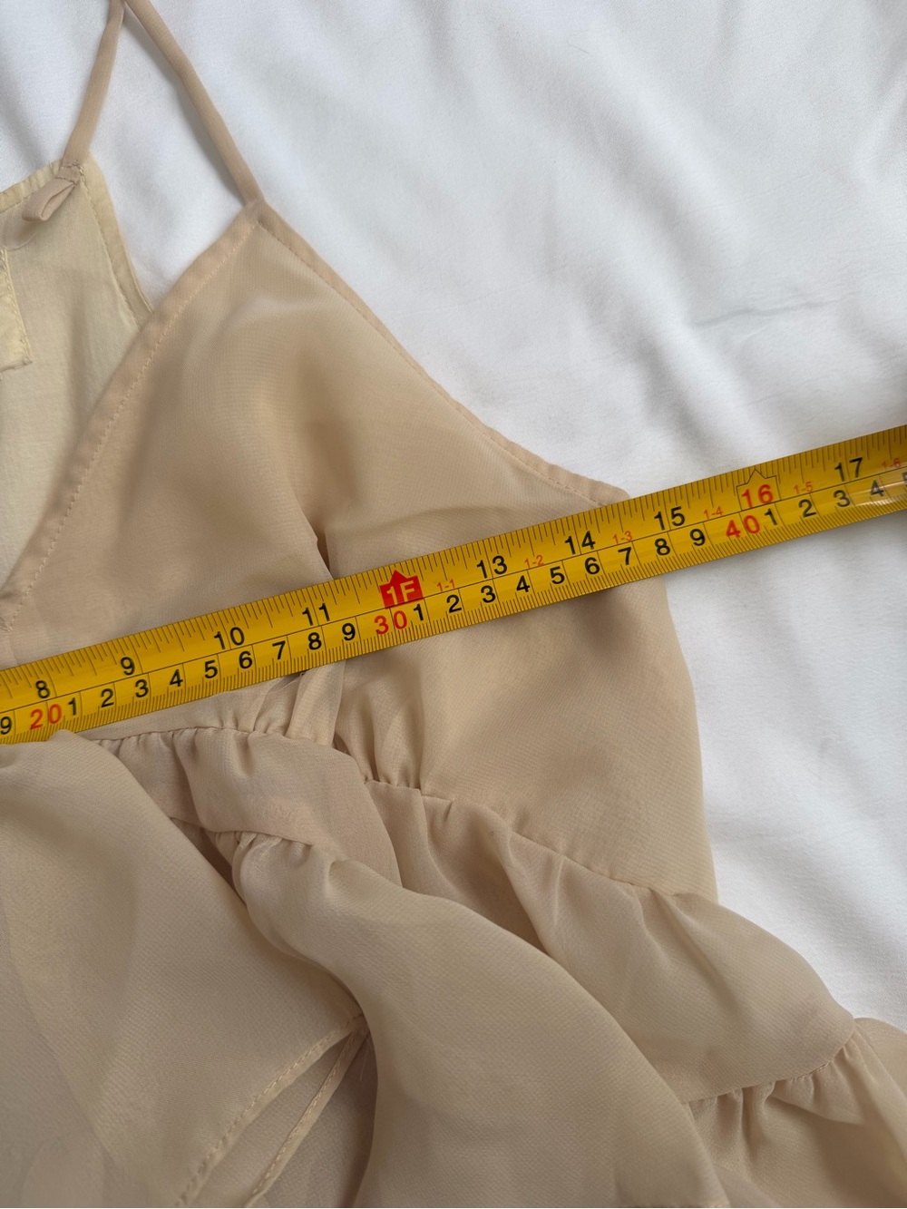 Flowy Beige Ruffle Spaghetti Strap Tank - Picture 5 of 6